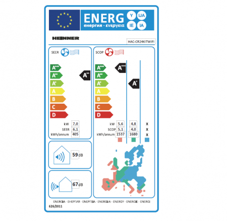 Aparat de aer conditionat, 24000 BTU, turbo, kit instalare, clasa A+, garantie 3 ani, Wi-Fi, alb, Heinner [3]