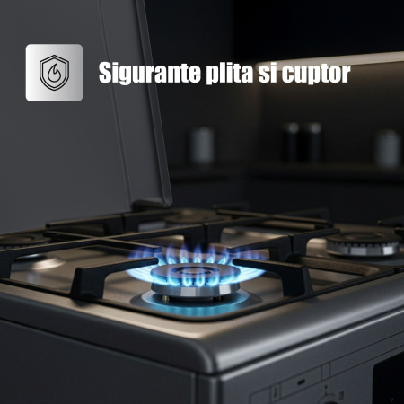 Aragaz mixt, 4 arzatoare gaz, aprindere electrica, lumina, cuptor electric, grill, timer, cuptor 56L, 7 functii, INOX, SAMUS [15]