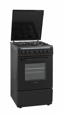 Aragazuri - cuptor electric - Aragaz cu cuptor electric, 4 arzatoare gaz, 50 x 60 cm, aprindere electrica, lumina, ventilatie, grill, timer, 6 functii, Negru, HEINNER