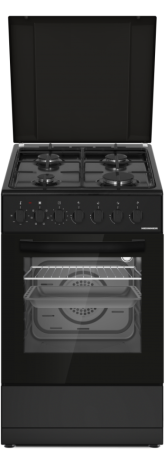 Casa & Gradina - Aragaz cu cuptor electric, 4 arzatoare gaz, 50 x 60 cm, duze GPL, aprindere electrica, lumina, ventilatie, grill, timer, 6 functii, Negru, HEINNER