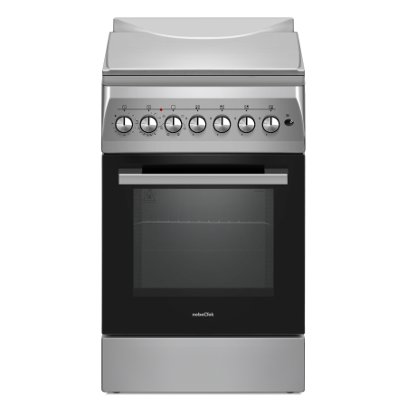 Aragaz cu cuptor electric, 4 arzatoare gaz, gratare fonta, aprindere electrica, ventilator, lumina cuptor, timer, Argintiu, NOBELTEK [1]