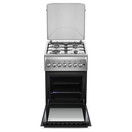 Aragaz cu cuptor electric, 4 arzatoare gaz, gratare fonta, aprindere electrica, ventilator, lumina cuptor, timer, Argintiu, NOBELTEK [2]