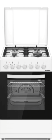 Aragazuri & Plite - Aragaz cu cuptor electric, 4 arzatoare gaz, timer, gratare fonta, 50 x 60 cm, lumina, ventilatie, alb, HEINNER