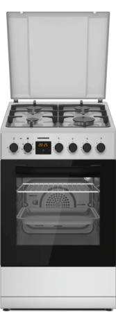 Aragazuri & Plite - Aragaz cu cuptor electric, 4 arzatoare gaz, timer, gratare fonta, 50 x 60 cm, lumina, ventilatie, argintiu, HEINNER