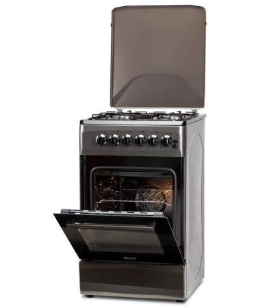 Aragaz cu cuptor electric, 4 arzatoare, siguranta, aprindere electrica, grill, iluminare, 50 x 60 cm, 2 in 1, GPL+GN, Gri, LDK [1]