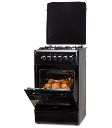 Aragaz cu cuptor electric, 4 arzatoare, siguranta, aprindere electrica, ventilatie, grill, convectie, iluminare, 50 x 60 cm, 2 in 1, GPL+GN, Negru, LDK [4]