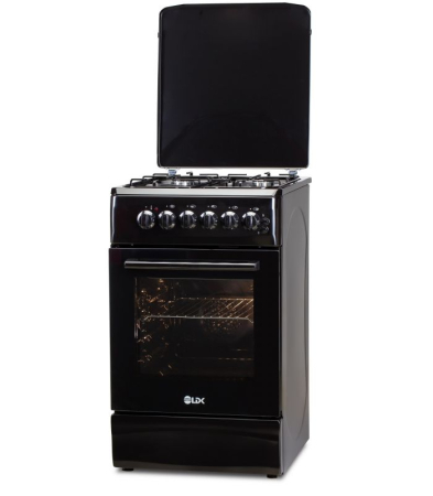 Aragazuri - cuptor electric - Aragaz cu cuptor electric, 4 arzatoare, siguranta, aprindere electrica, ventilatie, grill, convectie, iluminare, 50 x 60 cm, 2 in 1, GPL+GN, Negru, LDK