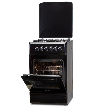 Aragaz cu cuptor electric, 4 arzatoare, siguranta, aprindere electrica, ventilatie, grill, convectie, iluminare, 50 x 60 cm, 2 in 1, GPL+GN, Negru, LDK [1]