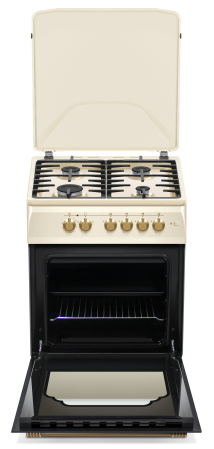 Aragaz cu cuptor electric, rustic, 4 arzatoare gaz, aprindere electrica, gratare fonta, lumina, GPL, Bej, NOBELTEK [1]