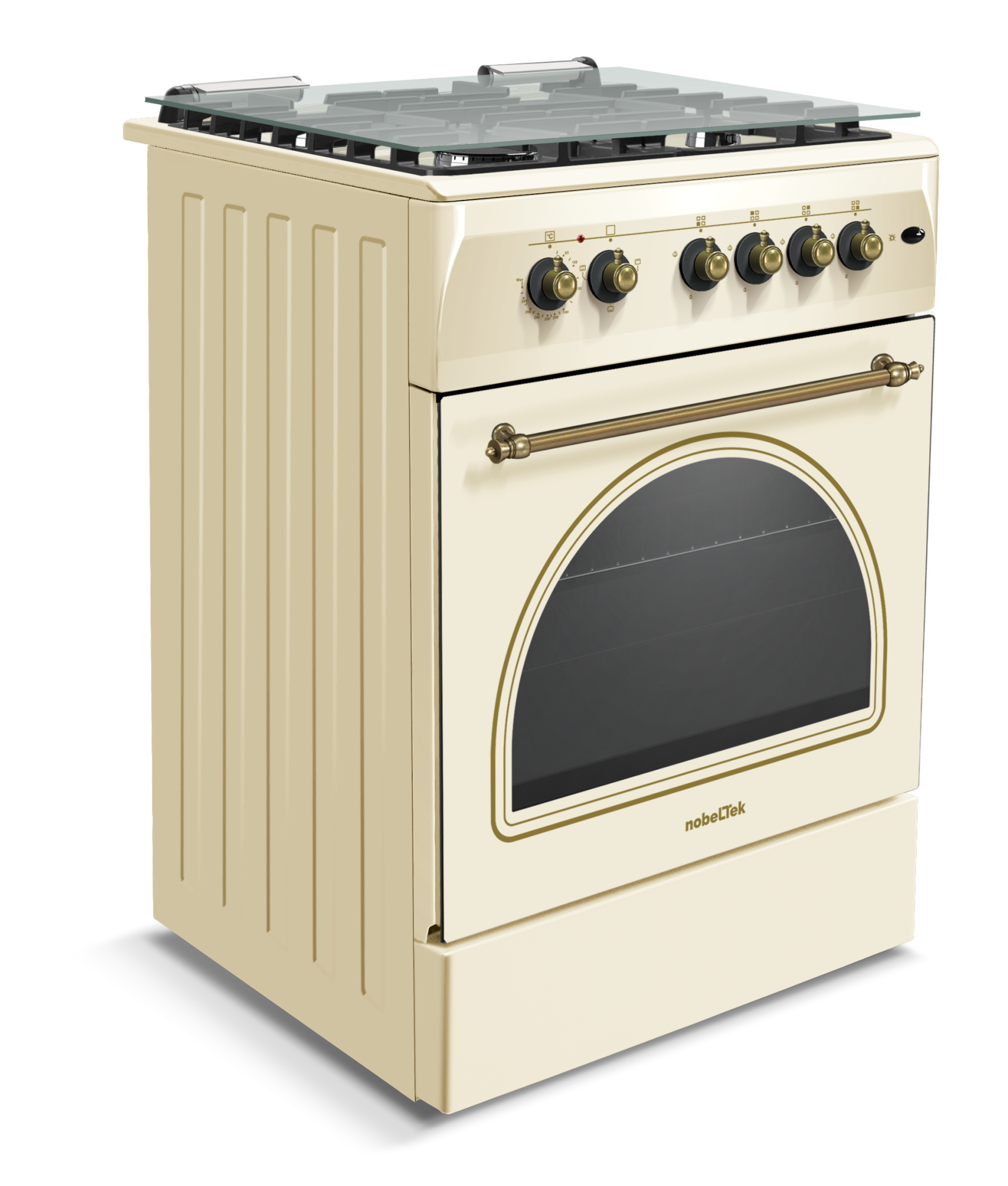 Aragaz cu cuptor electric, rustic, 4 arzatoare gaz, aprindere electrica, gratare fonta, lumina, GPL, Bej, NOBELTEK [3]