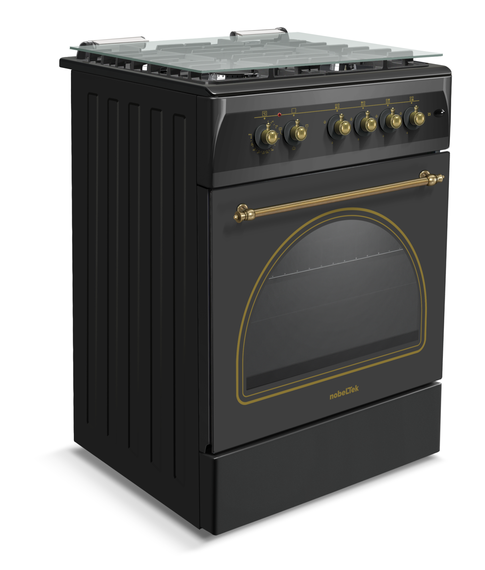 Aragaz cu cuptor electric, rustic, 4 arzatoare gaz, aprindere electrica, gratare fonta, lumina, GPL, Negru, NOBELTEK [3]