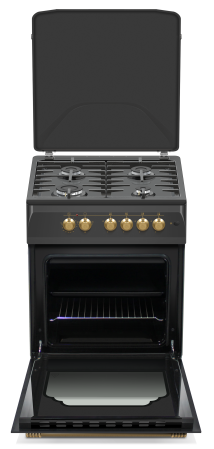Aragaz cu cuptor electric, rustic, 4 arzatoare gaz, aprindere electrica, gratare fonta, lumina, GPL, Negru, NOBELTEK [1]