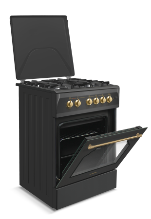 Aragaz cu cuptor electric, rustic, 4 arzatoare gaz, aprindere electrica, gratare fonta, lumina, GPL, Negru, NOBELTEK [2]