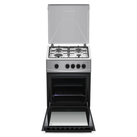 Aragaz cu cuptor pe gaz, 4 arzatoare, 50 cm, cuptor 52 L, capac metalic, GPL, inox, ALBATROS [1]