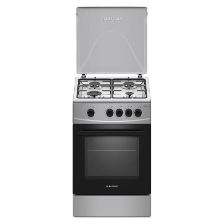Aragazuri - cuptor gaz - Aragaz cu cuptor pe gaz, 4 arzatoare, 50 cm, cuptor 52 L, capac metalic, GPL, inox, ALBATROS