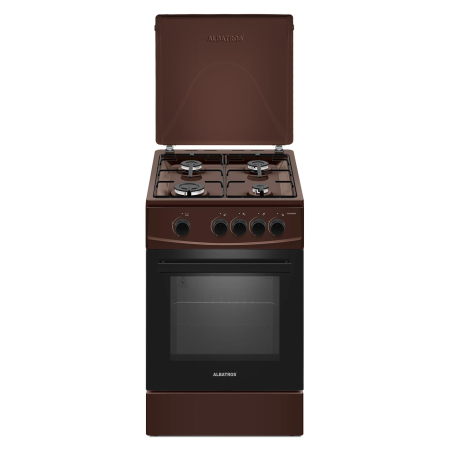 Aragazuri - cuptor gaz - Aragaz cu cuptor pe gaz, 4 arzatoare, 50 x 50 cm, 2 in 1, Gpl + GN, cuptor 52 L, Maro, ALBATROS