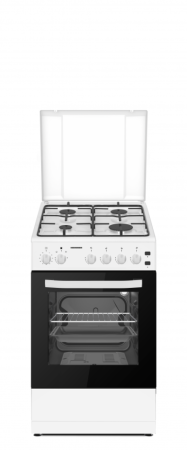 Casa & Gradina - Aragaz cu cuptor pe gaz, 4 arzatoare, 50 x 60 cm, duze GPL, aprindere electrica, timer, lumina, grill, siguranta plita si cuptor, Alb, HEINNER