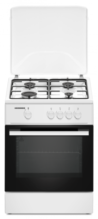 Aragazuri - cuptor gaz - Aragaz cu cuptor pe gaz, 4 arzatoare, 60 x 60 cm, aprindere electrica, duze GPL, siguranta plita si cuptor, Alb, HEINNER