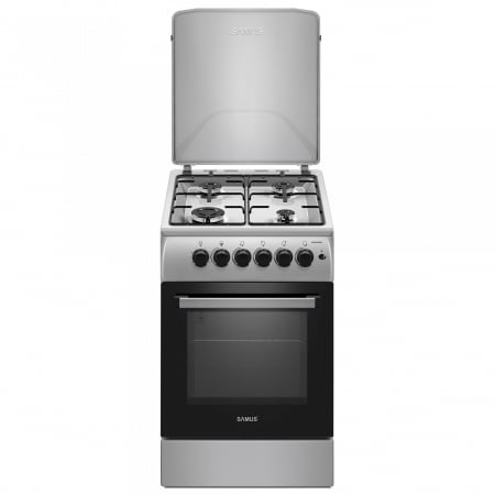 Aragazuri & Plite - Aragaz cu cuptor pe gaz, 4 arzatoare, aprindere electrica, timer, Gpl/Gaz natural, Inox, Samus