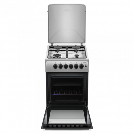 Aragaz cu cuptor pe gaz, 4 arzatoare, aprindere electrica, timer, Gpl/Gaz natural, Inox, Samus [1]