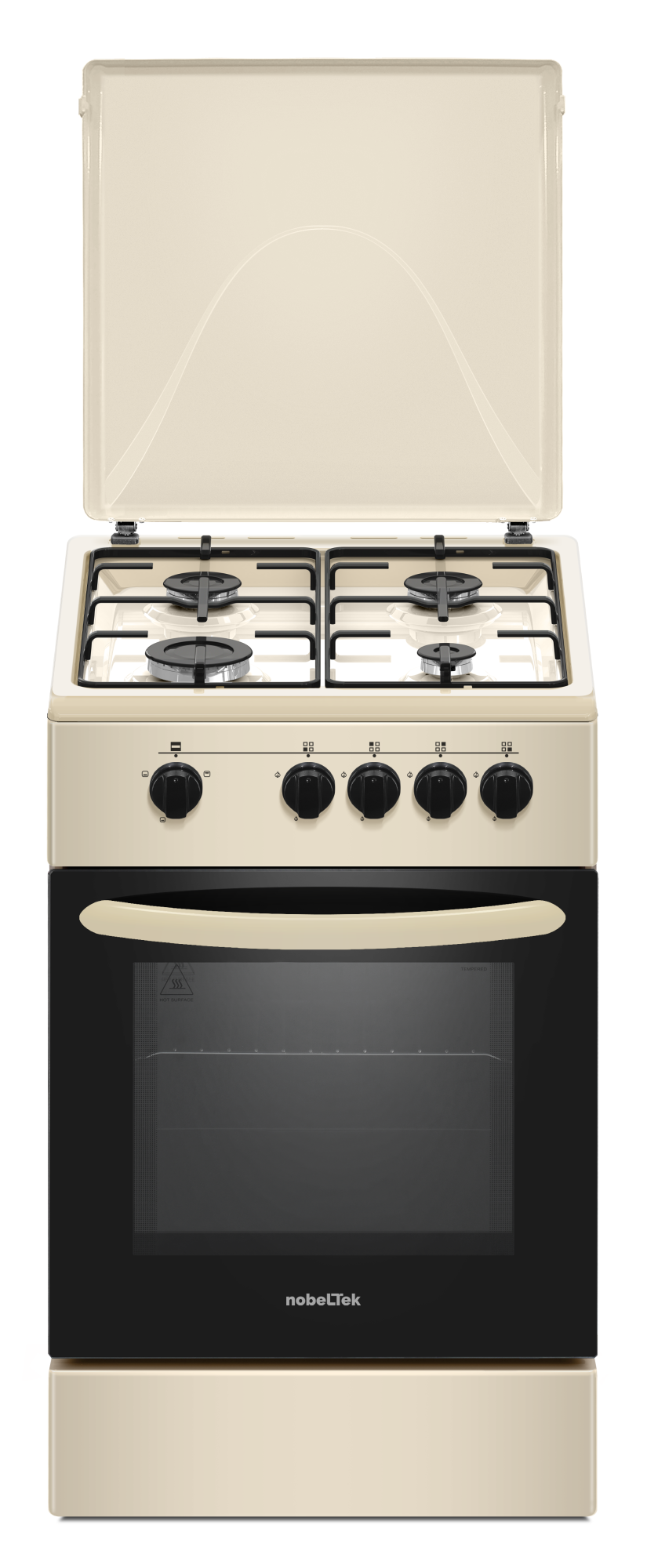 Aragazuri - cuptor gaz - Aragaz cu cuptor pe gaz, 4 arzatoare, GPL, 50 x 55 cm, siguranta gaz, capac metalic, email, Bej, NOBELTEK