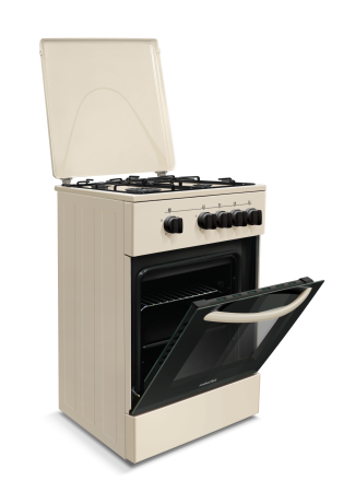 Aragaz cu cuptor pe gaz, 4 arzatoare, GPL, 50 x 55 cm, siguranta gaz, capac metalic, email, Bej, NOBELTEK [3]