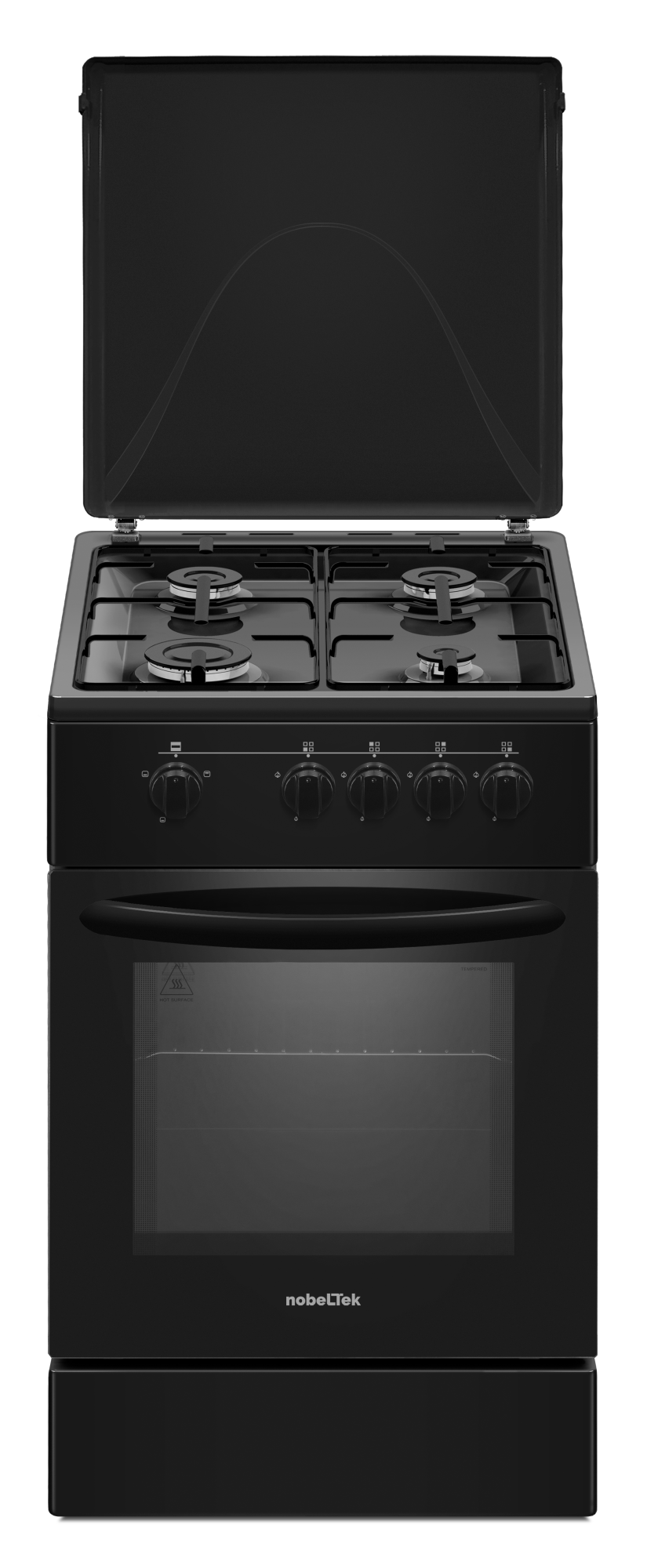 Aragazuri - cuptor gaz - Aragaz cu cuptor pe gaz, 4 arzatoare, GPL, 50 x 55 cm, siguranta gaz, capac metalic, email, Negru, NOBELTEK