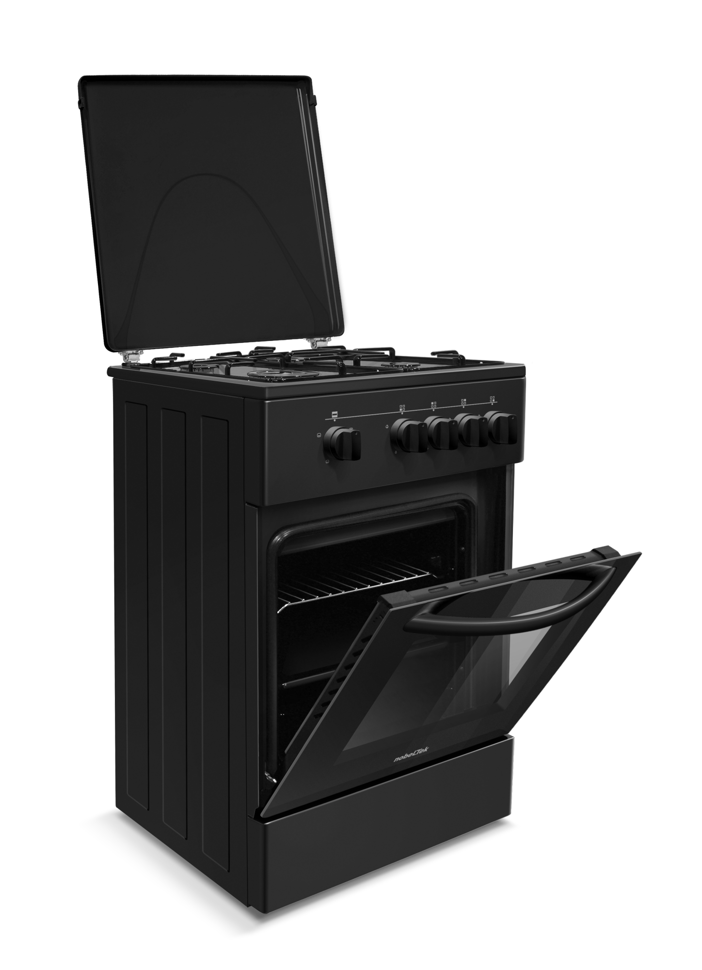 Aragaz cu cuptor pe gaz, 4 arzatoare, GPL, 50 x 55 cm, siguranta gaz, capac metalic, email, Negru, NOBELTEK [3]