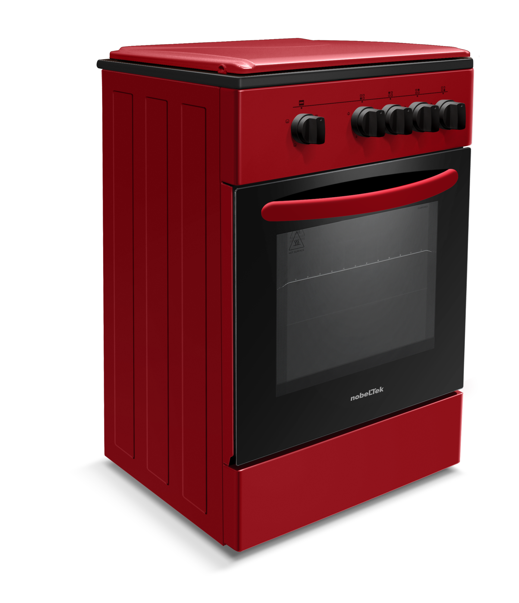 Aragaz cu cuptor pe gaz, 4 arzatoare, GPL, 50 x 55 cm, siguranta gaz, capac metalic, email, Rosu, NOBELTEK [2]