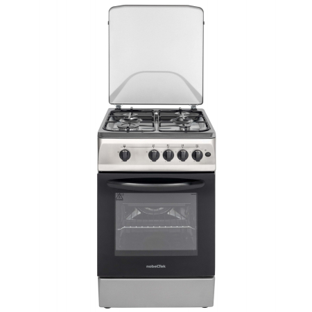Casa & Gradina - Aragaz cu cuptor pe gaz, 4 arzatoare, GPL, 50 x 60 cm, siguranta gaz, aprindere electrica, capac metalic, Inox, NOBELTEK