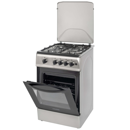 Aragaz cu cuptor pe gaz, 4 arzatoare, GPL, 50 x 60 cm, siguranta gaz, aprindere electrica, capac metalic, Inox, NOBELTEK [2]