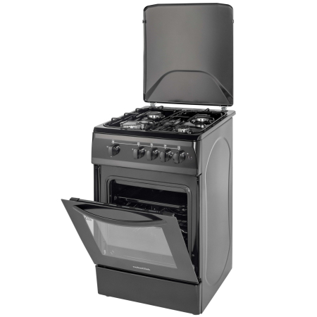 Aragaz cu cuptor pe gaz, 4 arzatoare, GPL, 50 x 60 cm, siguranta gaz, aprindere electrica, capac metalic, Negru, NOBELTEK [2]