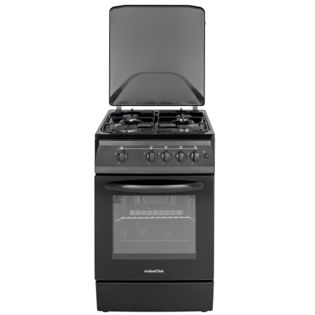 Casa & Gradina - Aragaz cu cuptor pe gaz, 4 arzatoare, GPL, 50 x 60 cm, siguranta gaz, aprindere electrica, capac metalic, Negru, NOBELTEK