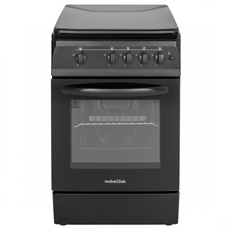 Aragaz cu cuptor pe gaz, 4 arzatoare, GPL, 50 x 60 cm, siguranta gaz, aprindere electrica, capac metalic, Negru, NOBELTEK [1]