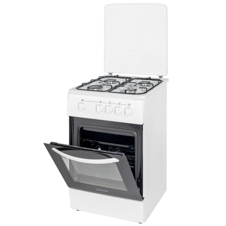 Aragaz cu cuptor pe gaz, 4 arzatoare, GPL, 50 x 60 cm, siguranta gaz, capac metalic, email, Alb, NOBELTEK [2]