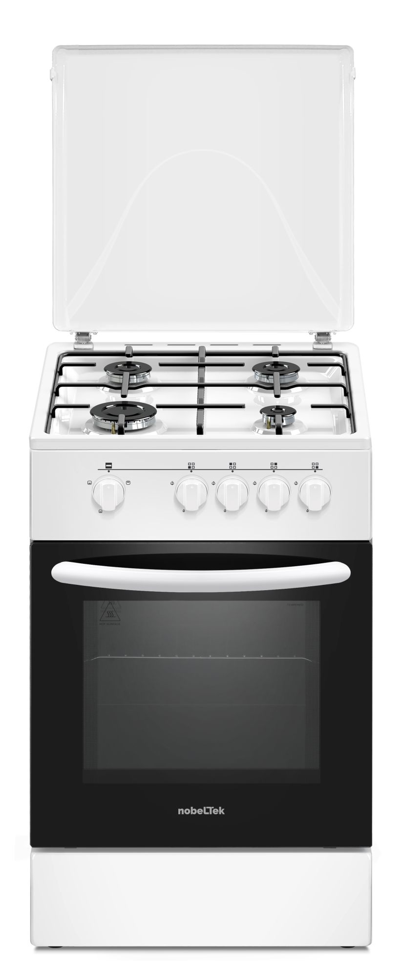 Aragazuri - cuptor gaz - Aragaz cu cuptor pe gaz, 4 arzatoare, GPL, 50 x 60 cm, siguranta gaz, capac metalic, email, Alb, NOBELTEK