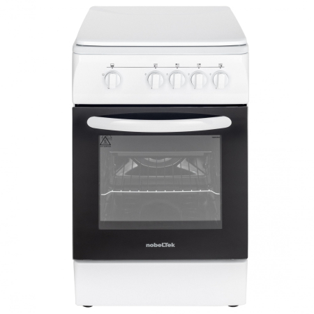Aragaz cu cuptor pe gaz, 4 arzatoare, GPL, 50 x 60 cm, siguranta gaz, capac metalic, email, Alb, NOBELTEK [1]