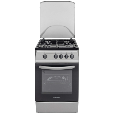 Casa & Gradina - Aragaz cu cuptor pe gaz, 4 arzatoare, GPL, 50 x 60 cm, siguranta gaz, capac metalic, email, Argintiu, NOBELTEK