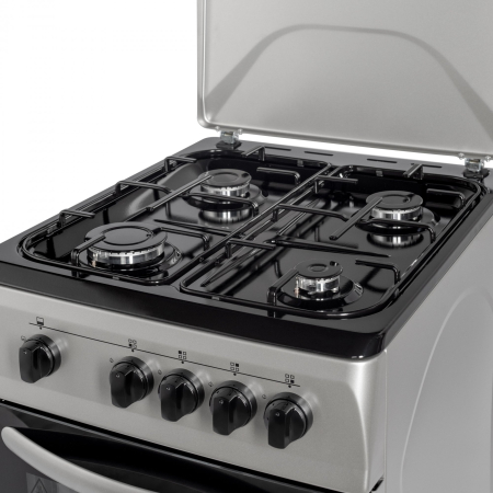 Aragaz cu cuptor pe gaz, 4 arzatoare, GPL, 50 x 60 cm, siguranta gaz, capac metalic, email, Argintiu, NOBELTEK [4]