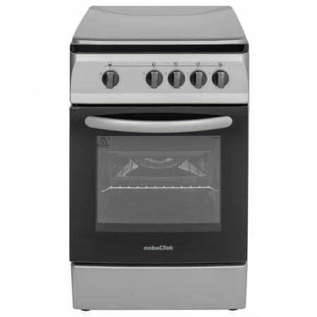 Aragaz cu cuptor pe gaz, 4 arzatoare, GPL, 50 x 60 cm, siguranta gaz, capac metalic, email, Argintiu, NOBELTEK [1]