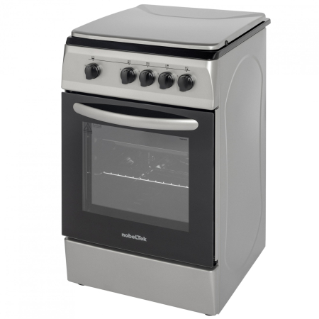 Aragaz cu cuptor pe gaz, 4 arzatoare, GPL, 50 x 60 cm, siguranta gaz, capac metalic, email, Argintiu, NOBELTEK [3]