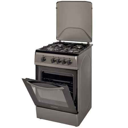 Aragaz cu cuptor pe gaz, 4 arzatoare, GPL, 50 x 60 cm, siguranta gaz, capac metalic, email, Gri arsenic, NOBELTEK [1]