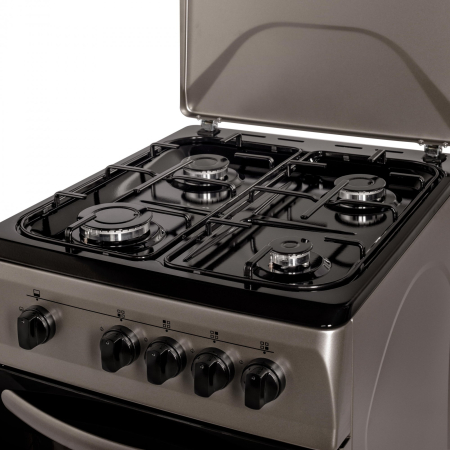 Aragaz cu cuptor pe gaz, 4 arzatoare, GPL, 50 x 60 cm, siguranta gaz, capac metalic, email, Gri arsenic, NOBELTEK [3]