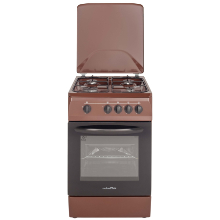 Casa & Gradina - Aragaz cu cuptor pe gaz, 4 arzatoare, GPL, 50 x 60 cm, siguranta gaz, capac metalic, email, Maro, NOBELTEK