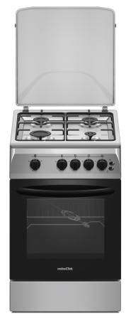 Aragazuri - cuptor gaz - Aragaz cu cuptor pe gaz, 4 arzatoare, GPL, 50 x 60 cm, siguranta gaz, capac metalic, rotisor, grill, Argintiu, NOBELTEK