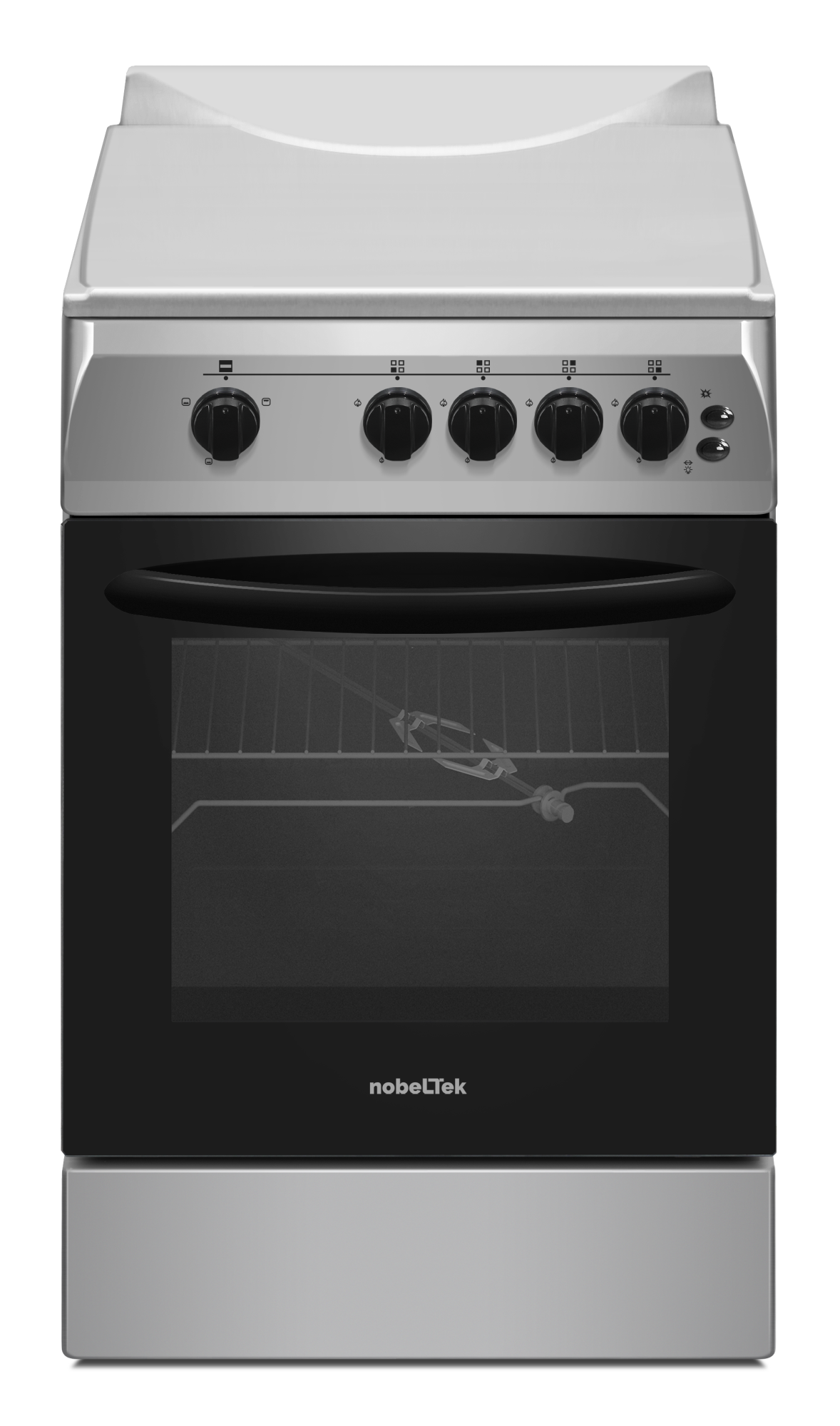 Aragaz cu cuptor pe gaz, 4 arzatoare, GPL, 50 x 60 cm, siguranta gaz, capac metalic, rotisor, grill, Argintiu, NOBELTEK [1]