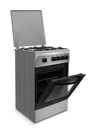 Aragaz cu cuptor pe gaz, 4 arzatoare, GPL, 50 x 60 cm, siguranta gaz, capac metalic, rotisor, grill, Argintiu, NOBELTEK [2]