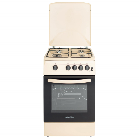 Casa & Gradina - Aragaz cu cuptor pe gaz, 4 arzatoare, GPL, 50 x 60 cm, siguranta gaz, capac metalic, rotisor, grill, Bej, NOBELTEK