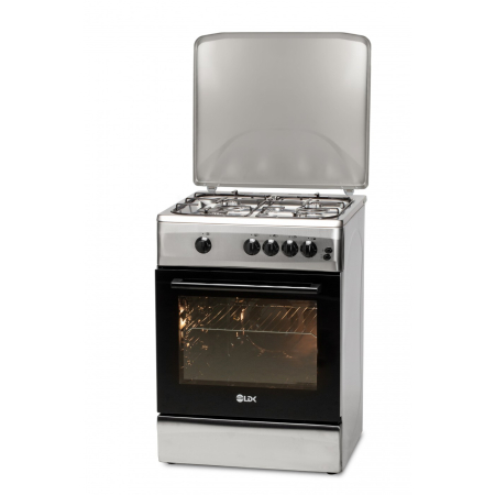 Aragazuri - cuptor gaz - Aragaz cu cuptor pe gaz, 4 arzatoare, GPL + GN, aprindere electrica, lumina cuptor, rotisor, grill, siguranta, 60 x 60 cm, Inox, LDK