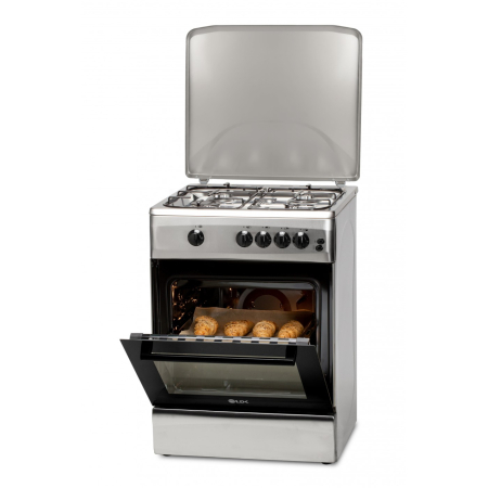 Aragaz cu cuptor pe gaz, 4 arzatoare, GPL + GN, aprindere electrica, lumina cuptor, rotisor, grill, siguranta, 60 x 60 cm, Inox, LDK [2]